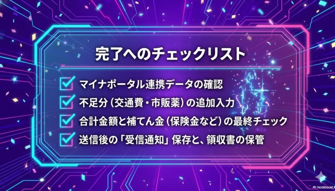 確定申告完了へのチェックリスト(連携確認、不足分入力など)