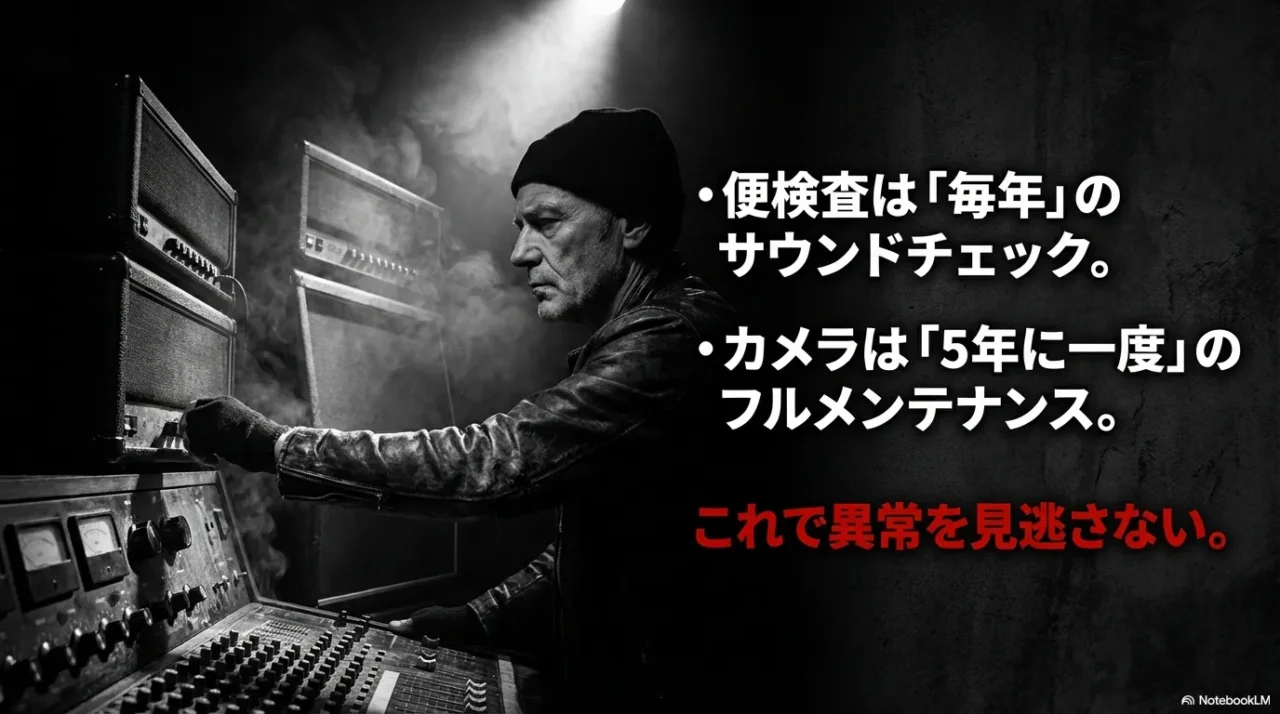 便潜血検査は毎年、大腸カメラは5年に一度を目安にする考え方を図解