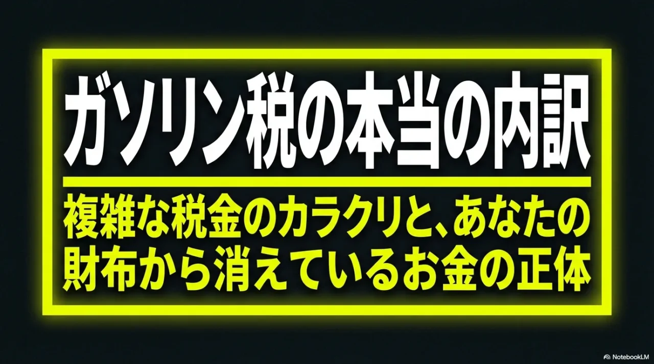 ガソリン税の本当の内訳と家計への影響をテーマにした導入用の画像