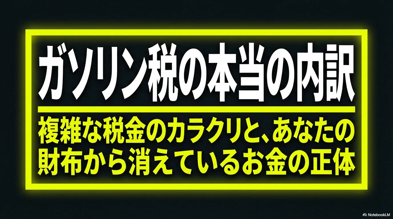 ガソリン税の本当の内訳と家計への影響をテーマにした導入用の画像