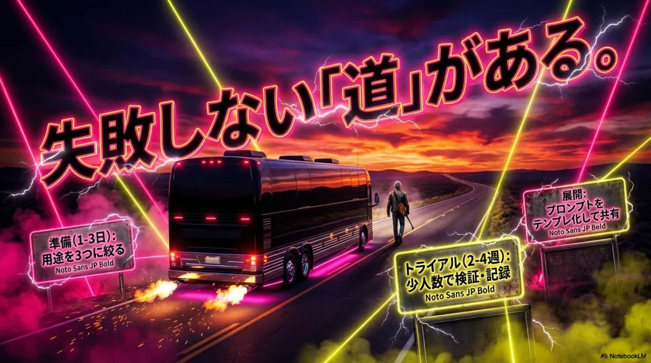 用途を3つに絞り少人数で検証し、テンプレ共有して展開する導入手順の全体像