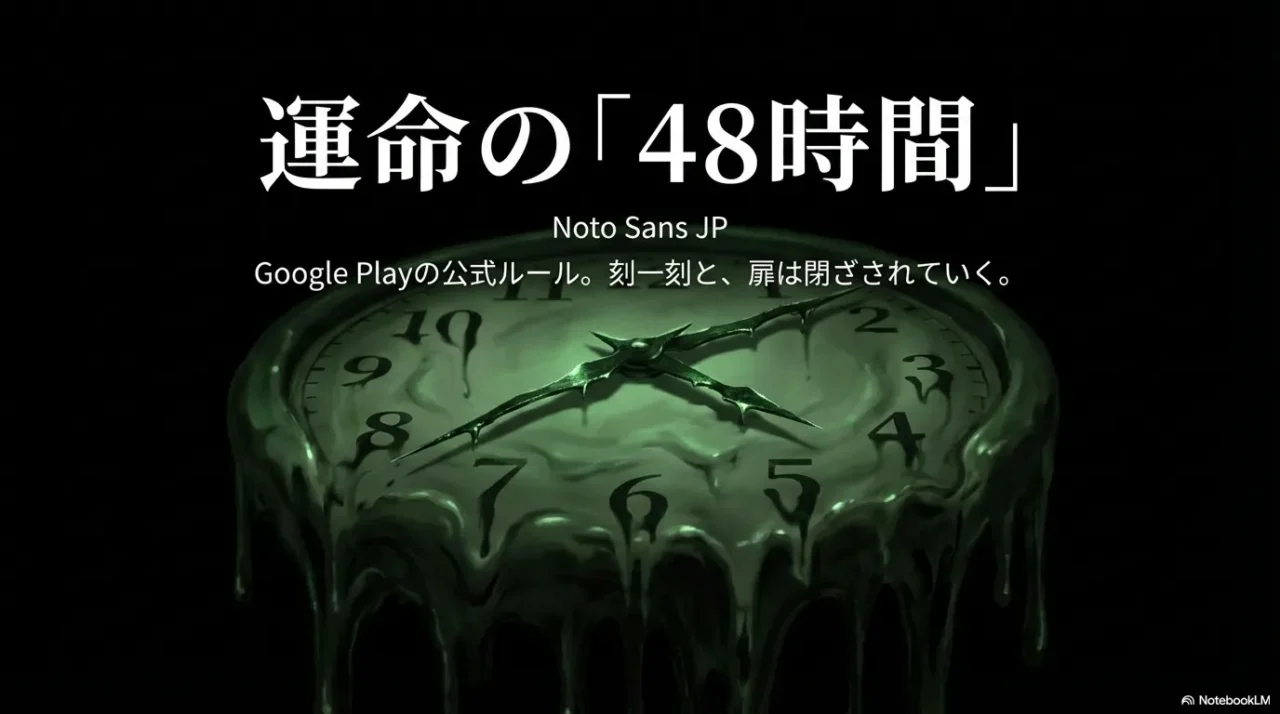 48時間の目安を強調するホラー調の画像