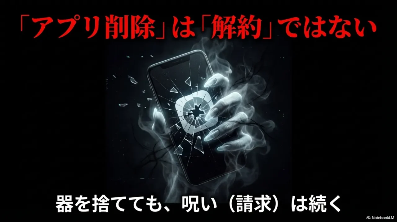 アプリ削除は解約ではないことを示す注意画像