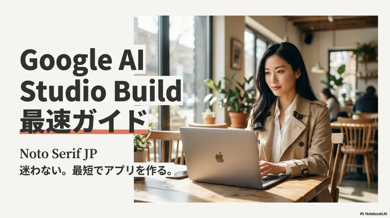 Google AI Studio Build 最速ガイドの表紙スライド