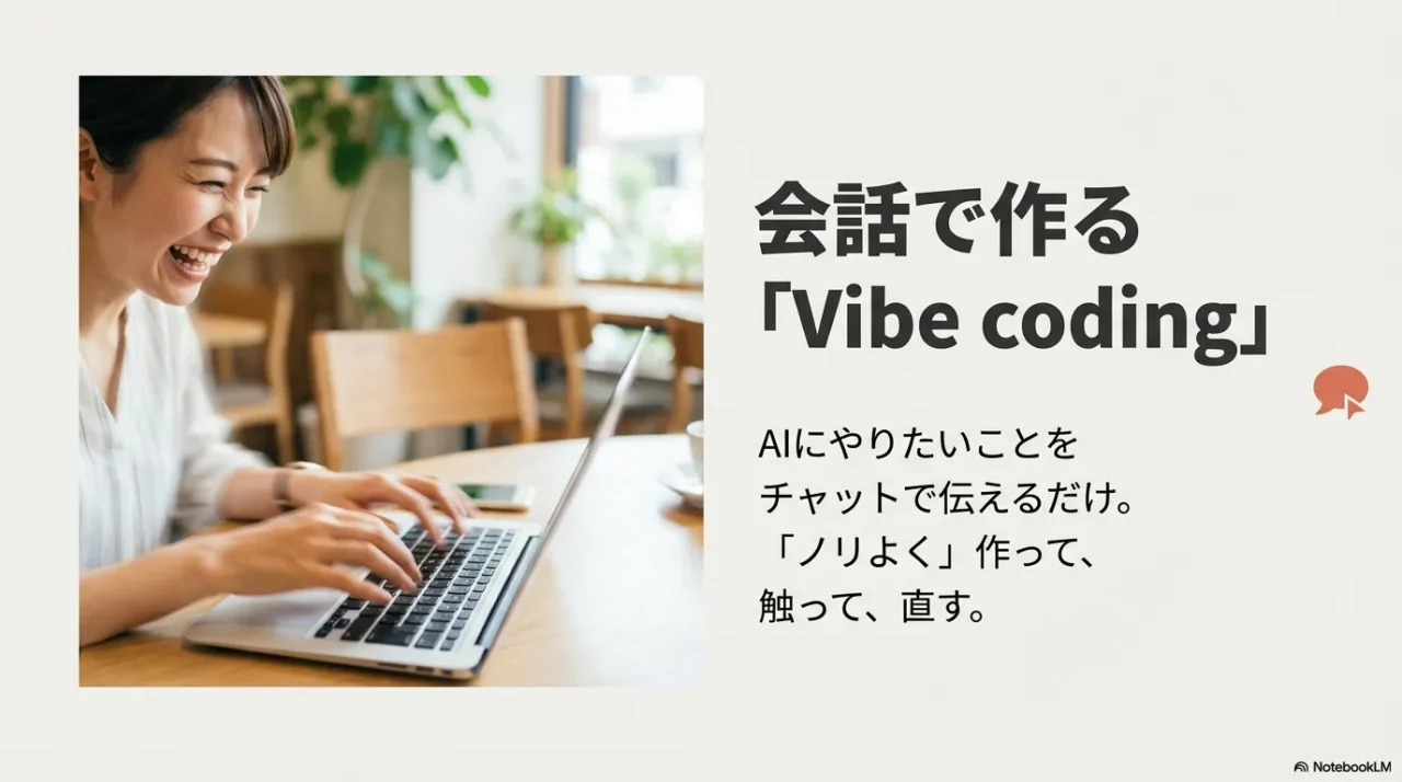 AIにやりたいことをチャットで伝えて作るVibe codingの説明スライド
