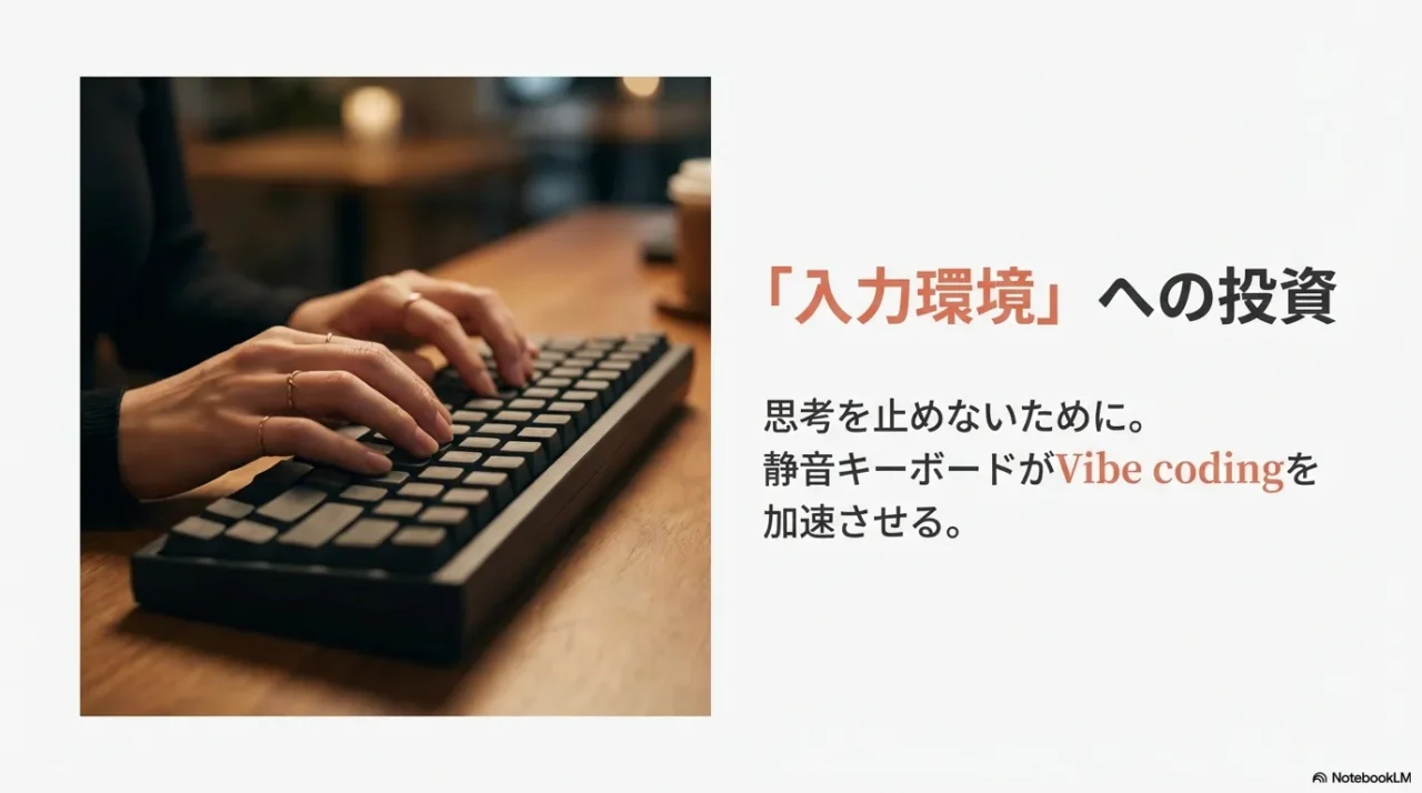静音キーボードなど入力環境への投資がVibe codingを加速させるスライド