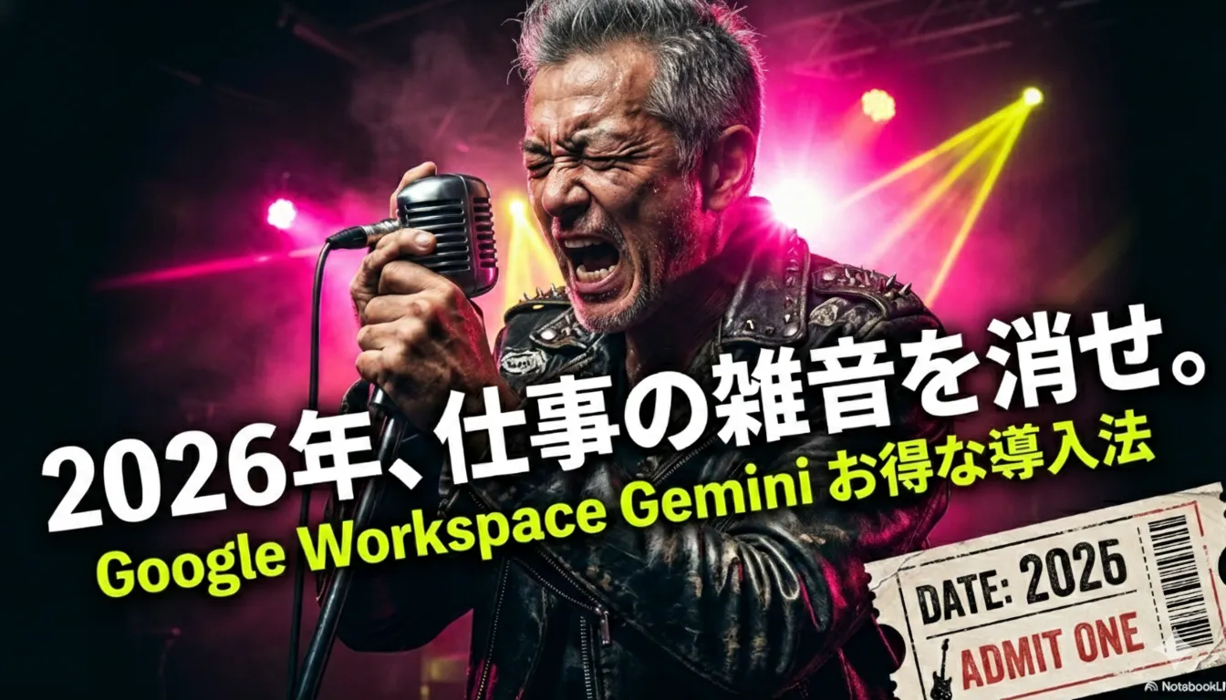 2026年版Google Workspace Geminiのお得な導入法を紹介する表紙スライド