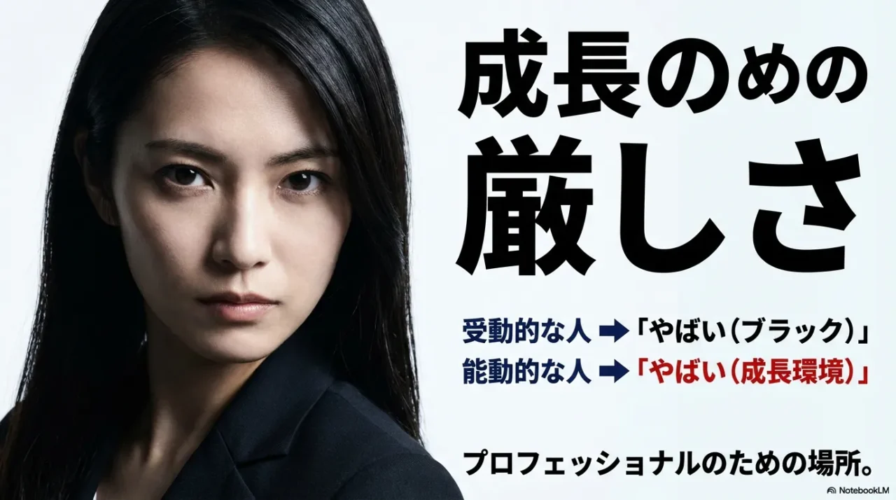 「やばい」の意味が受け取り方で変わる(ブラックか成長環境か)ことを示す画像