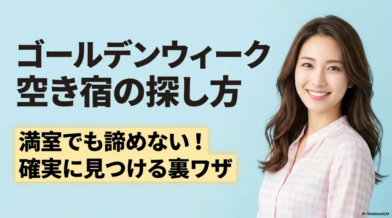 ゴールデンウィークの空いているホテルの探し方を紹介する導入画像。満室でも諦めずに探すコツをまとめている