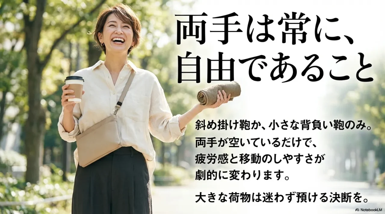 サコッシュや小さめバッグで両手を空ける大人のフェスバッグ選びを表した画像