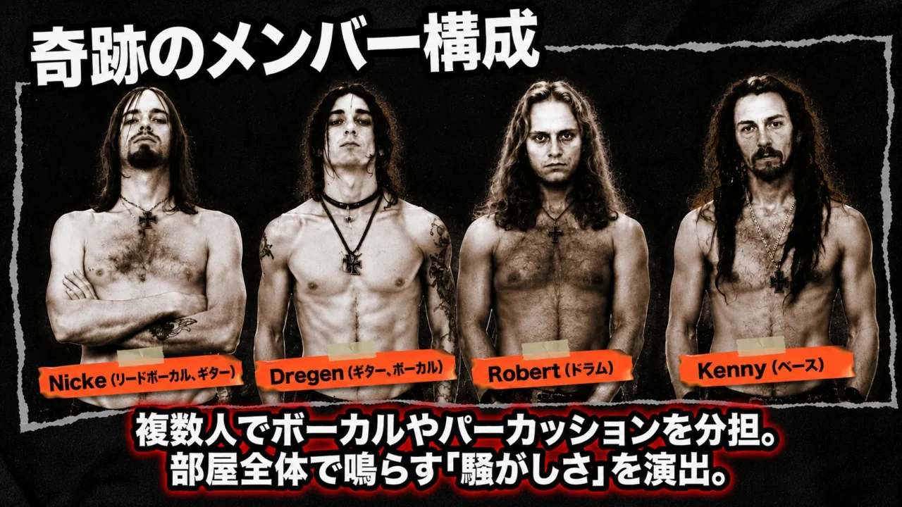 ヘラコプターズ初期メンバー4人の担当パートを紹介する画像