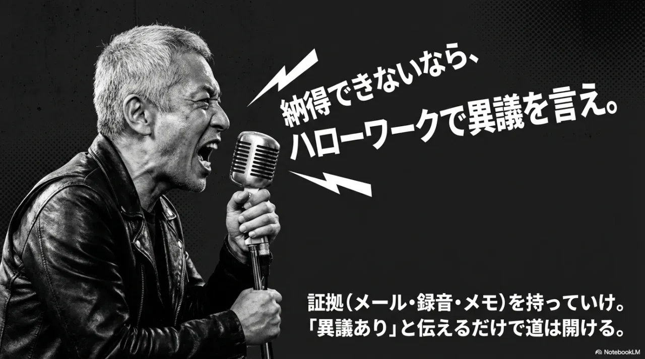 「納得できないならハローワークで異議を言え」と示す画像