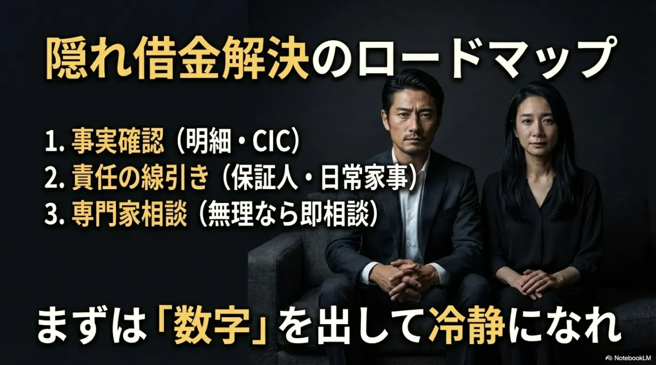 事実確認、責任の線引き、専門家相談という隠れ借金解決までの3ステップをまとめたロードマップ