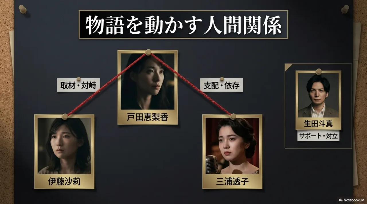 戸田恵梨香伊藤沙莉三浦透子生田斗真の関係性を示す人間関係ボード