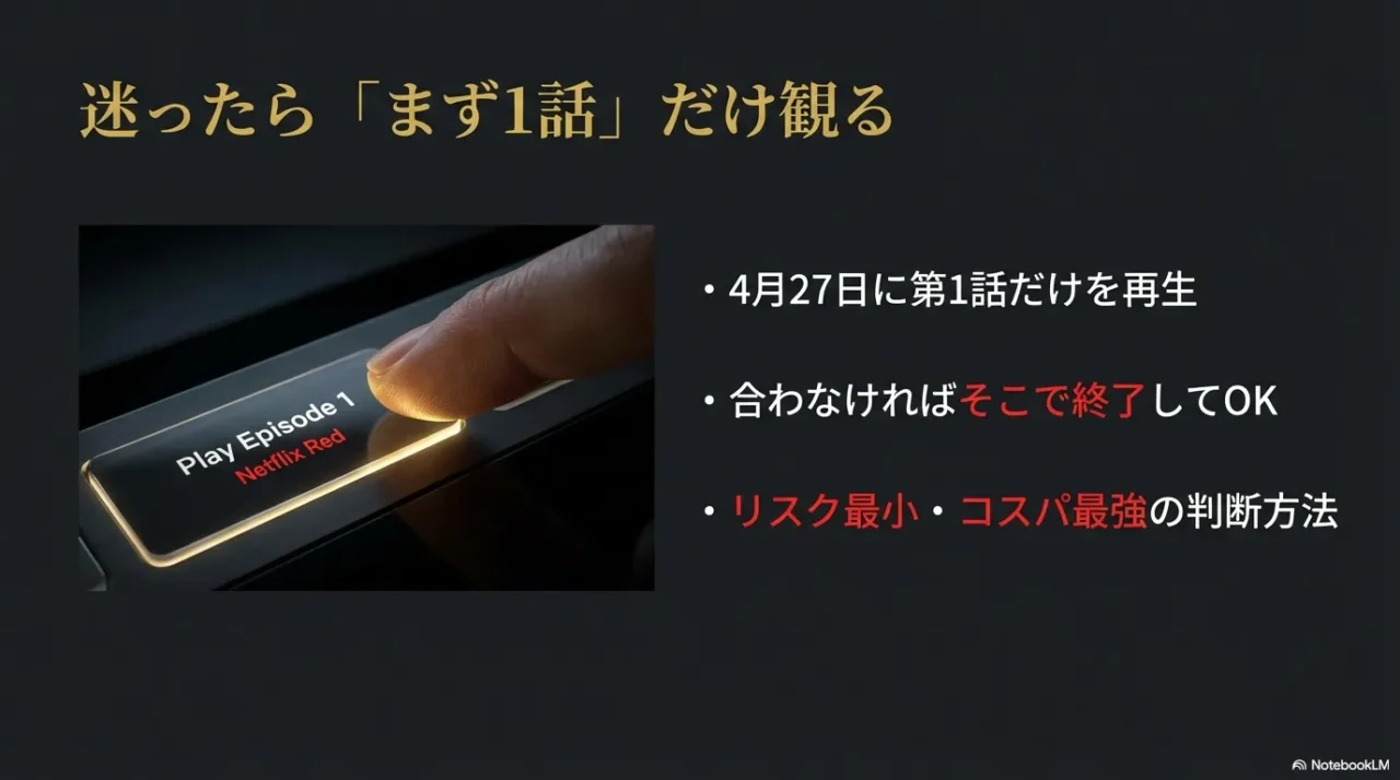 配信日に第1話だけ再生して合うか判断し合わなければ終了でOKという方針