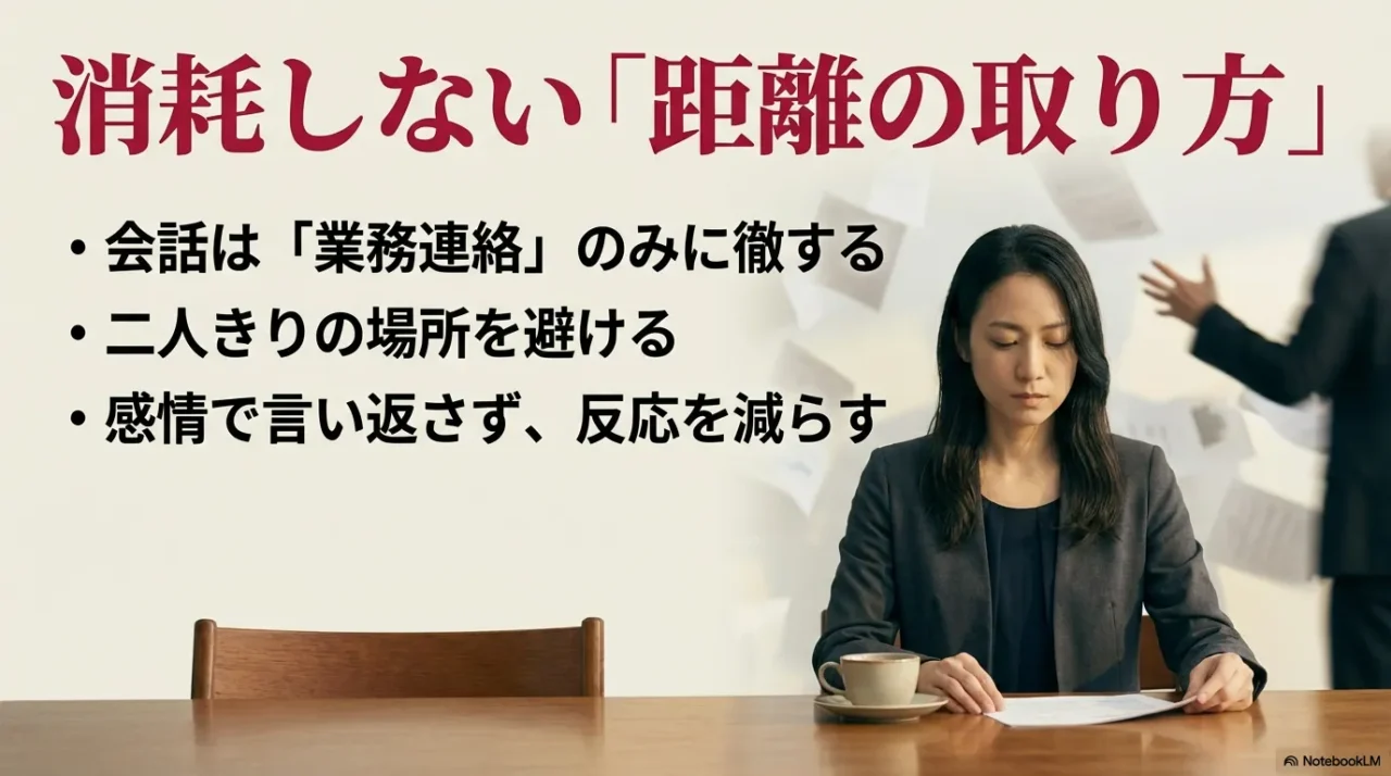 職場で消耗しない距離の取り方を示すイメージ