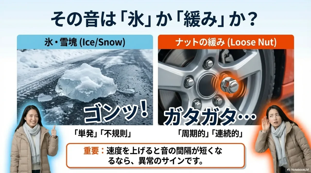 氷の単発音とナット緩みの周期音の違いを比較した画像