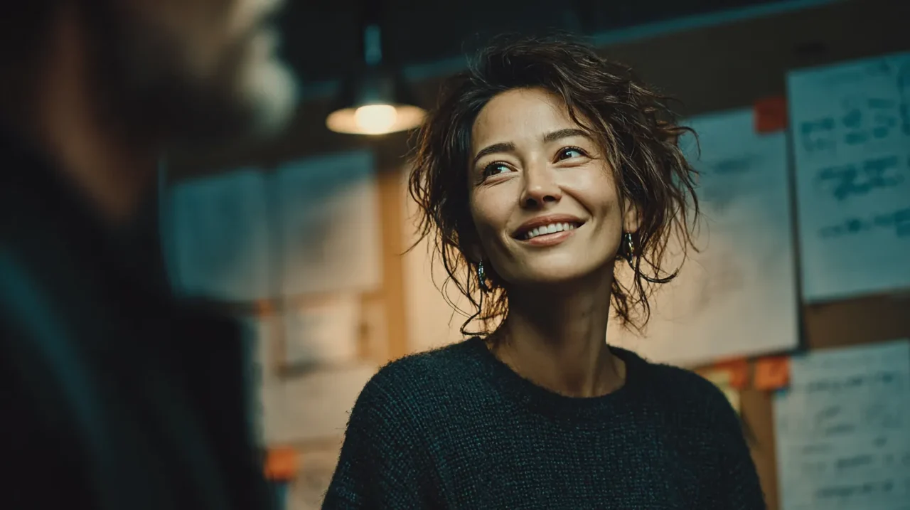 上司との1on1で論点を整理し、雑談ではなく仕事の整備を進める30代日本人女性のミーティング風景