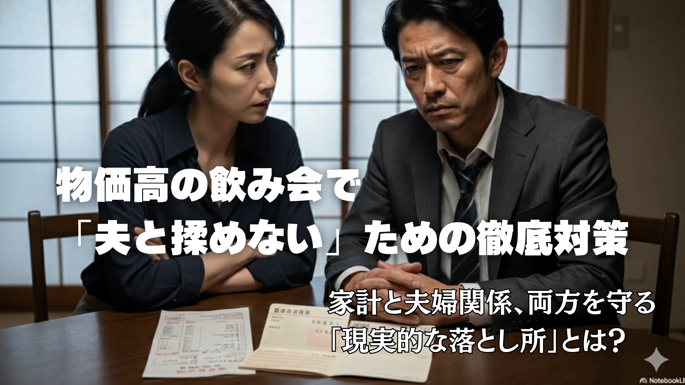 物価高で夫の飲み会に悩む40代夫婦のイメージ