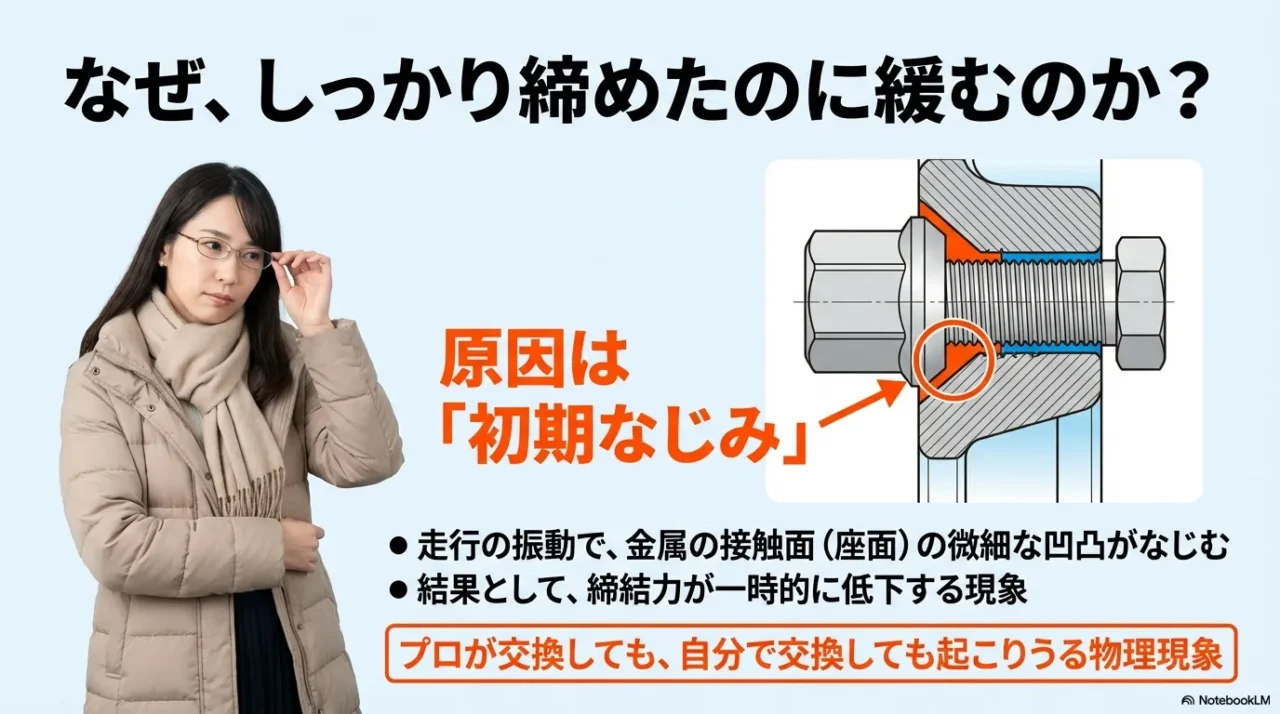 初期なじみで締結力が低下しうる仕組みを示す画像