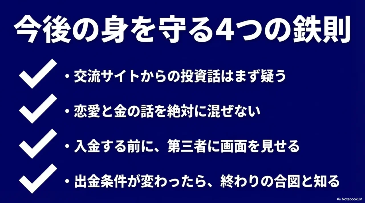 投資詐欺を防ぐための基本行動のイメージ