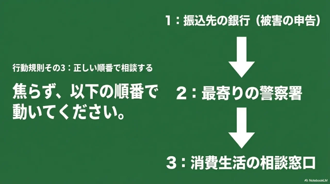 銀行・警察・消費生活センターへ相談する順序