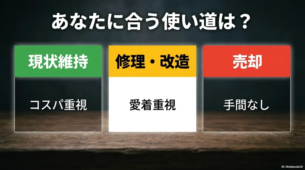 現状維持・修理改造・売却の3択で考えるイメージ
