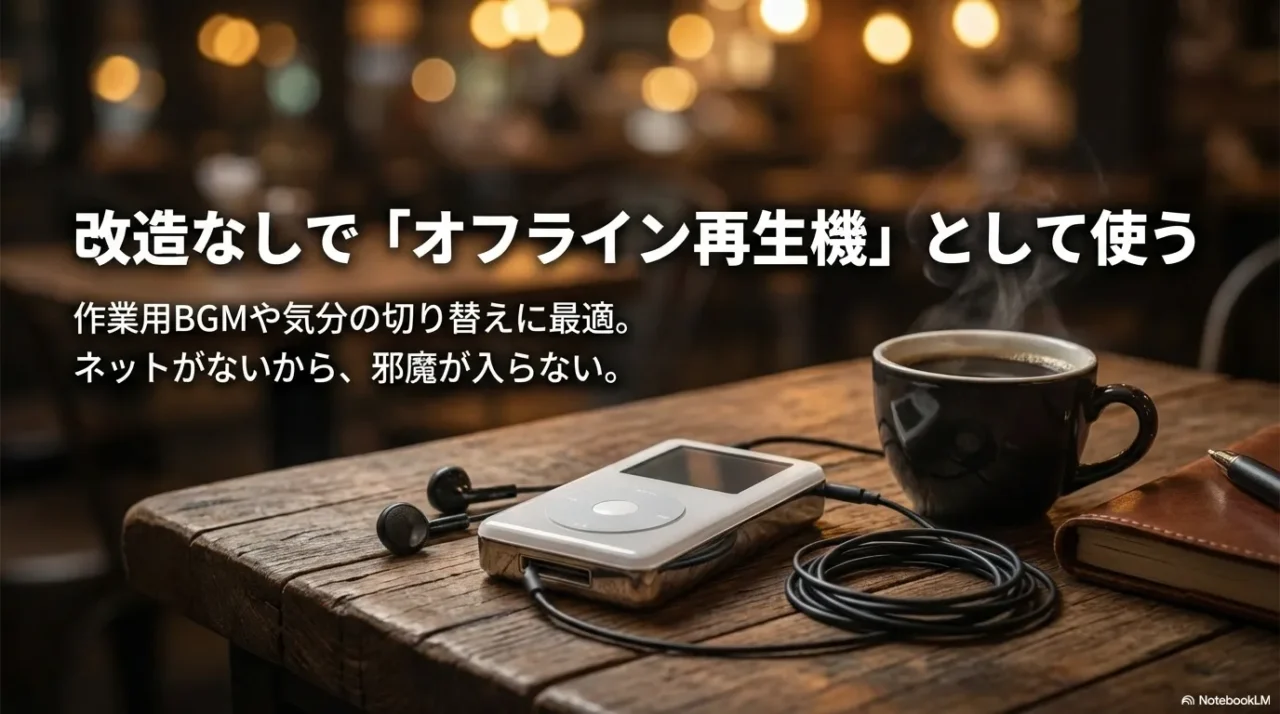 iPod classicを改造なしでオフライン再生機として使うイメージ