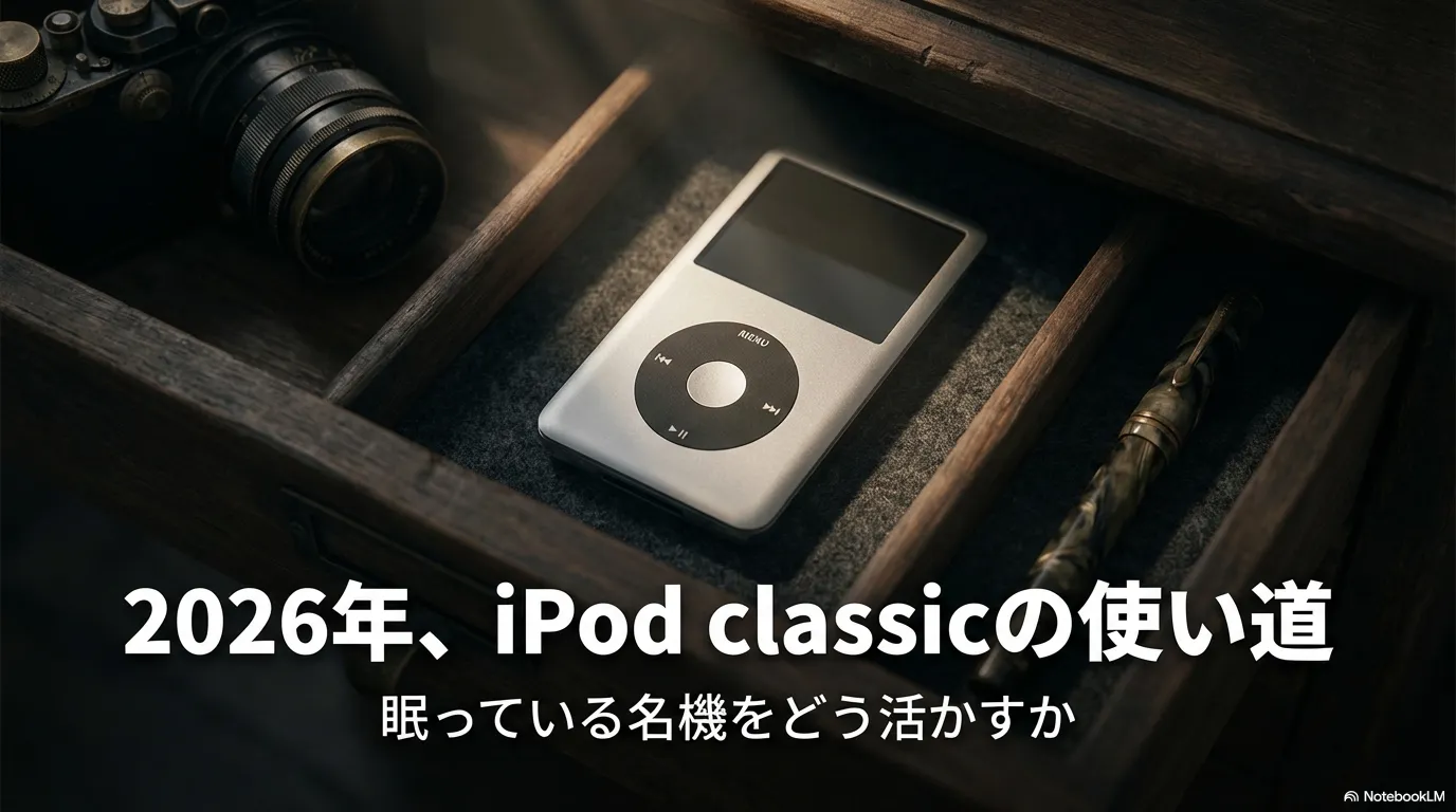 夕景の街で手に持ったiPod classicのイメージ