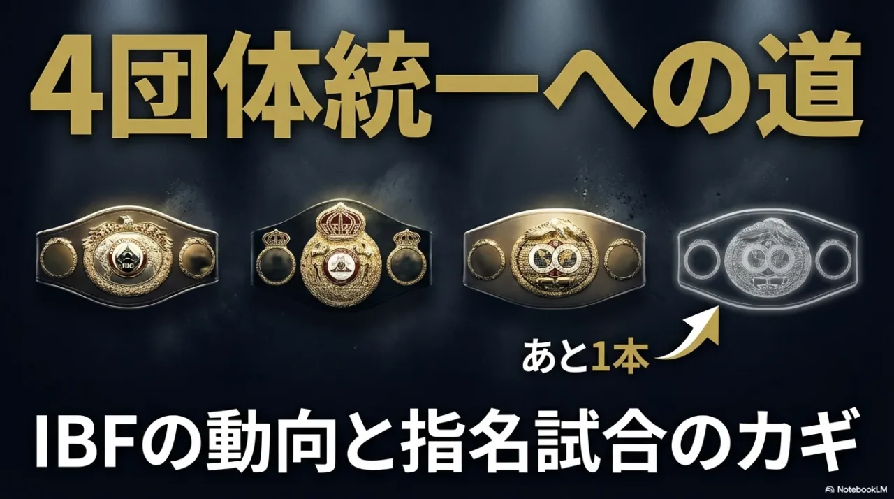 4団体統一まであと1本でIBFの動向が重要であることを示す画像
