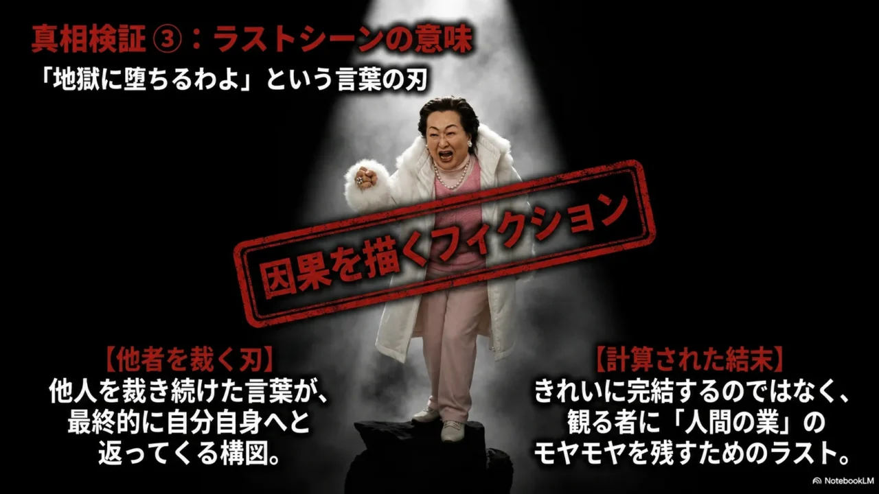 『地獄に堕ちるわよ』のラストシーンの意味と地獄に堕ちるわよという言葉の因果を解説する画像