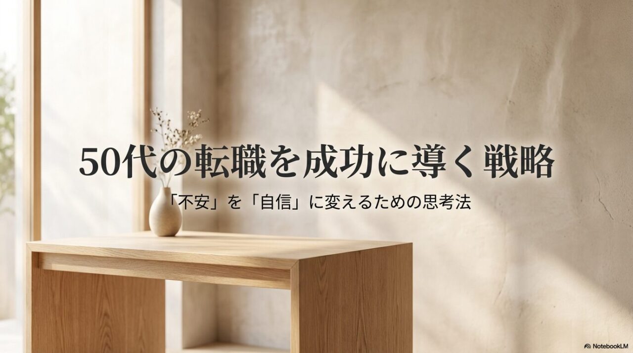 50代転職を成功に導く戦略と、不安を自信に変える思考法を示した表紙スライド