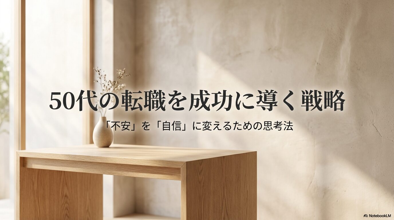50代転職を成功に導く戦略と、不安を自信に変える思考法を示した表紙スライド