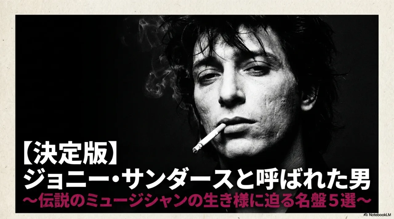 モノクロ写真と「【決定版】ジョニー・サンダースと呼ばれた男〜名盤5選〜」の文字が入った表紙スライド