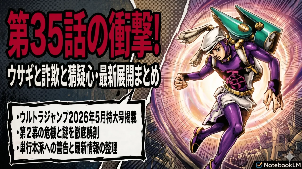 ジョジョランズ第35話の衝撃、ウサギと詐欺と猜疑心の要点、36話や単行本情報をまとめた画像