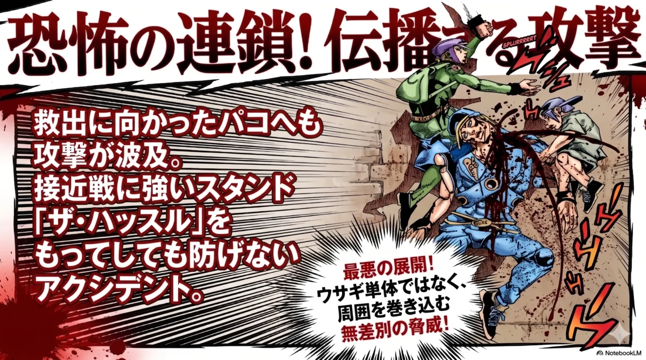 救出に向かったパコにも攻撃が波及し、周囲を巻き込む危険を示した画像