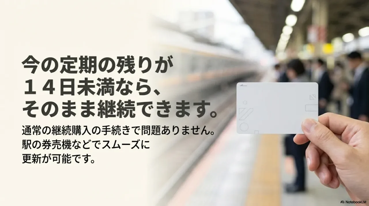 今の定期の残りが14日未満ならそのまま継続購入できることを示す画像