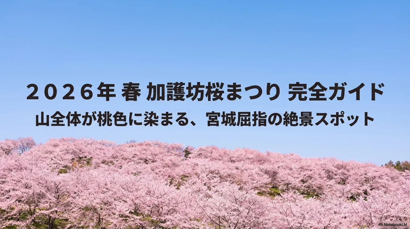 加護坊山の斜面一面に咲く桜と青空を背景にした加護坊桜まつり2026の導入画像