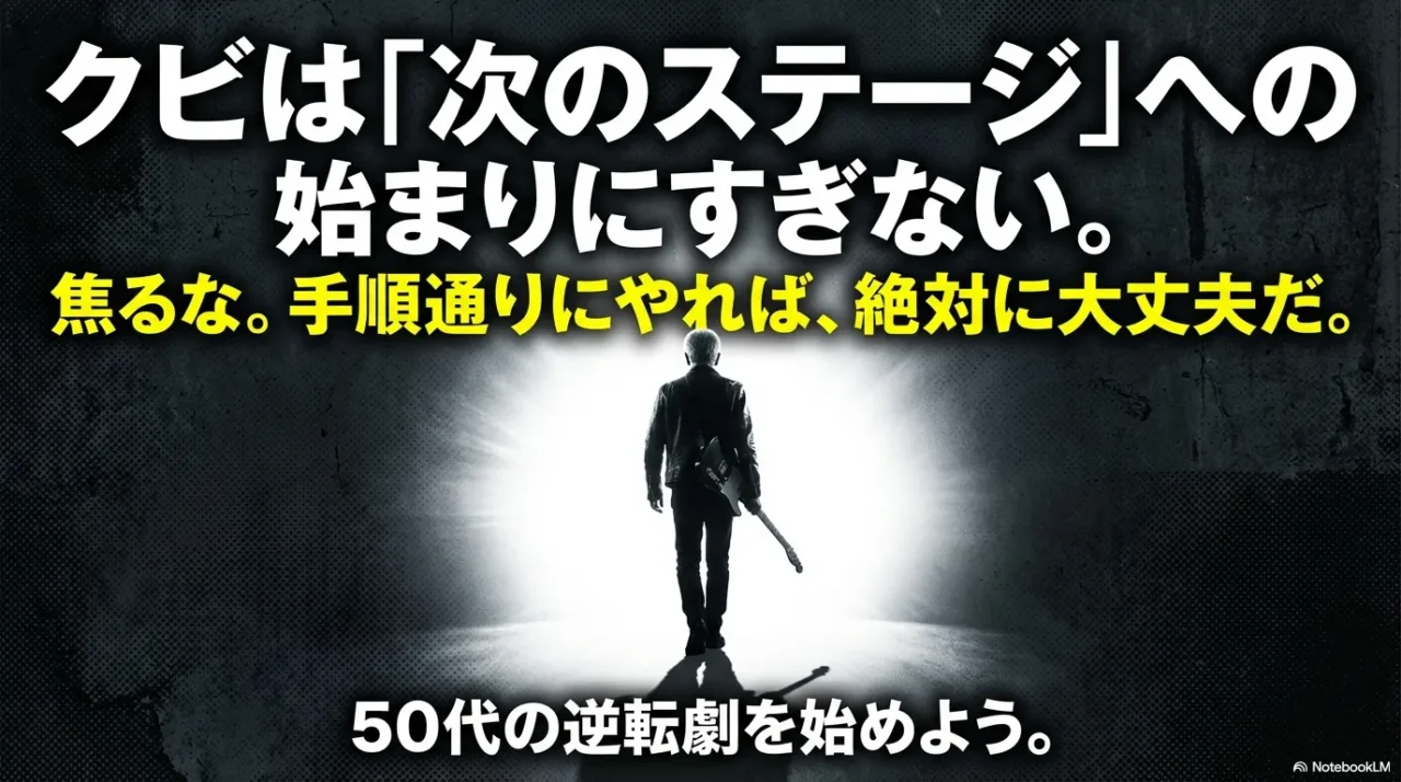 「クビは次のステージへの始まり」と締めくくるメッセージの画像