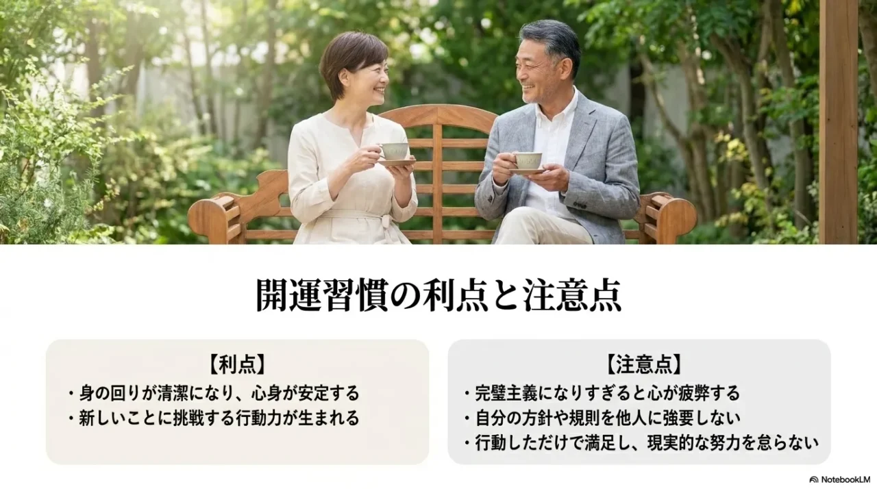 開運習慣のメリットと注意点を比較した解説画像