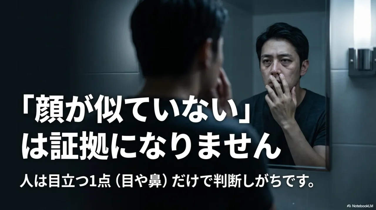 鏡の前で自分の顔を見つめる男性のイメージ画像