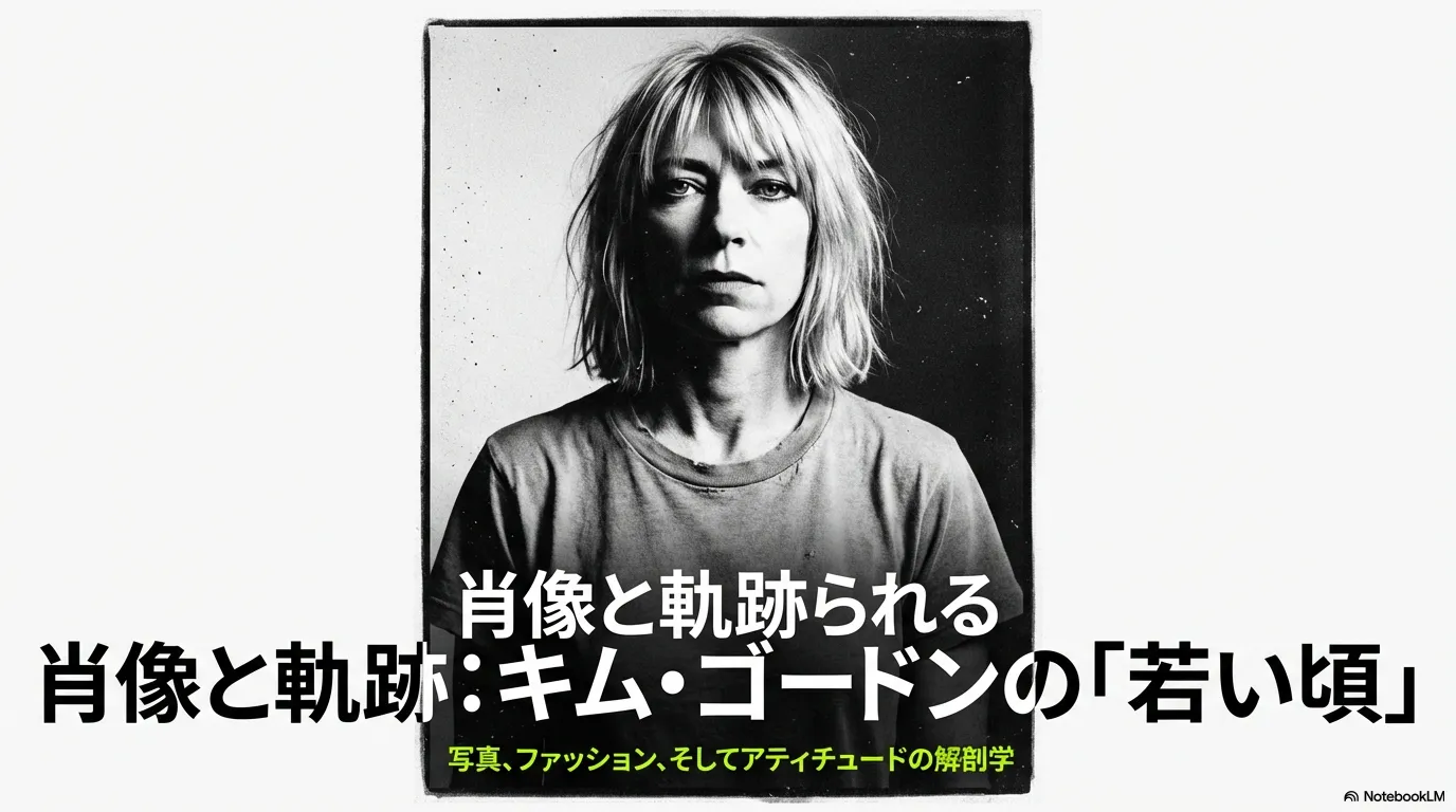 キム・ゴードンのモノクロ肖像と「若い頃」を解説するスライド表紙