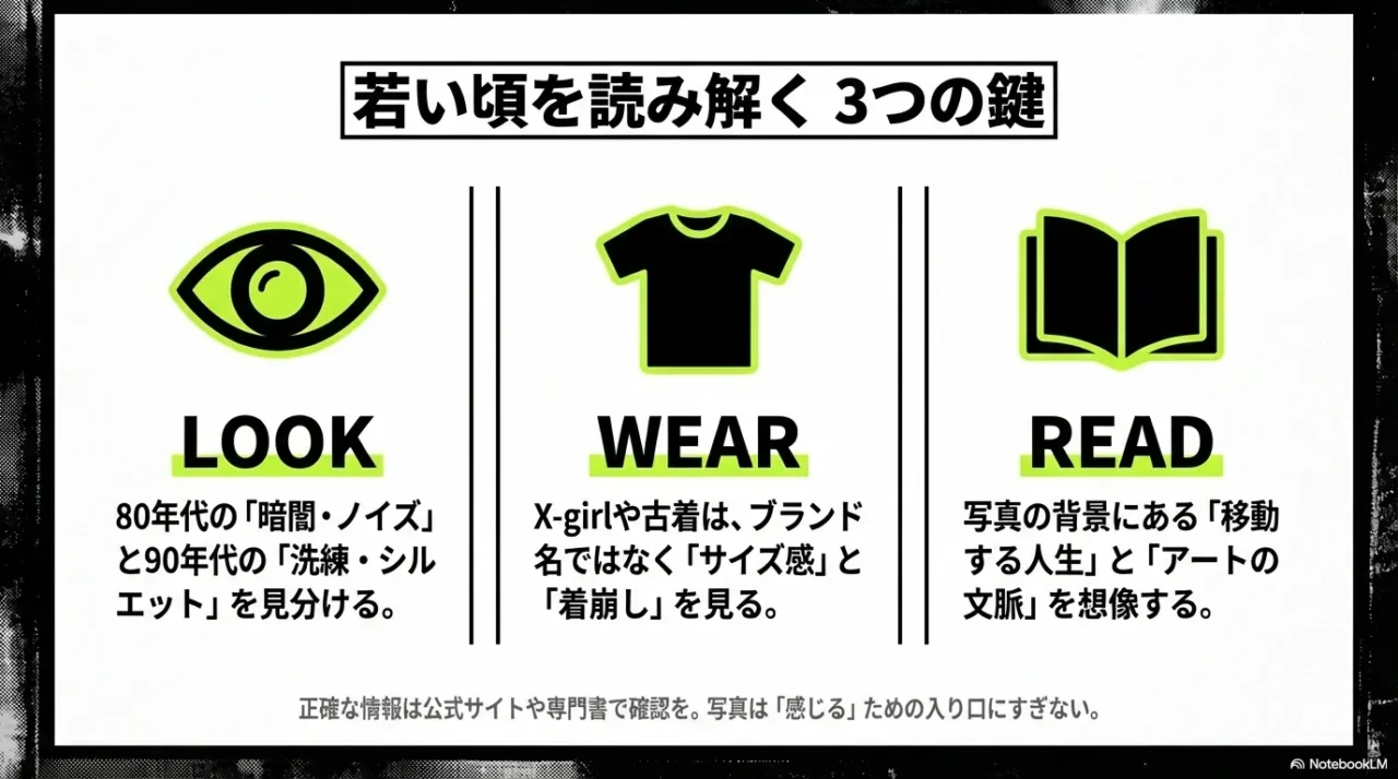 80年代と90年代の見分け方、着崩し、背景文脈を読む3つの鍵を整理した図