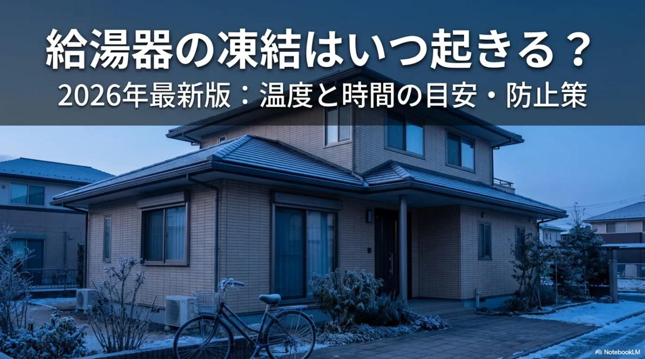 給湯器凍結の温度・時間の目安と対策をまとめたスライド表紙