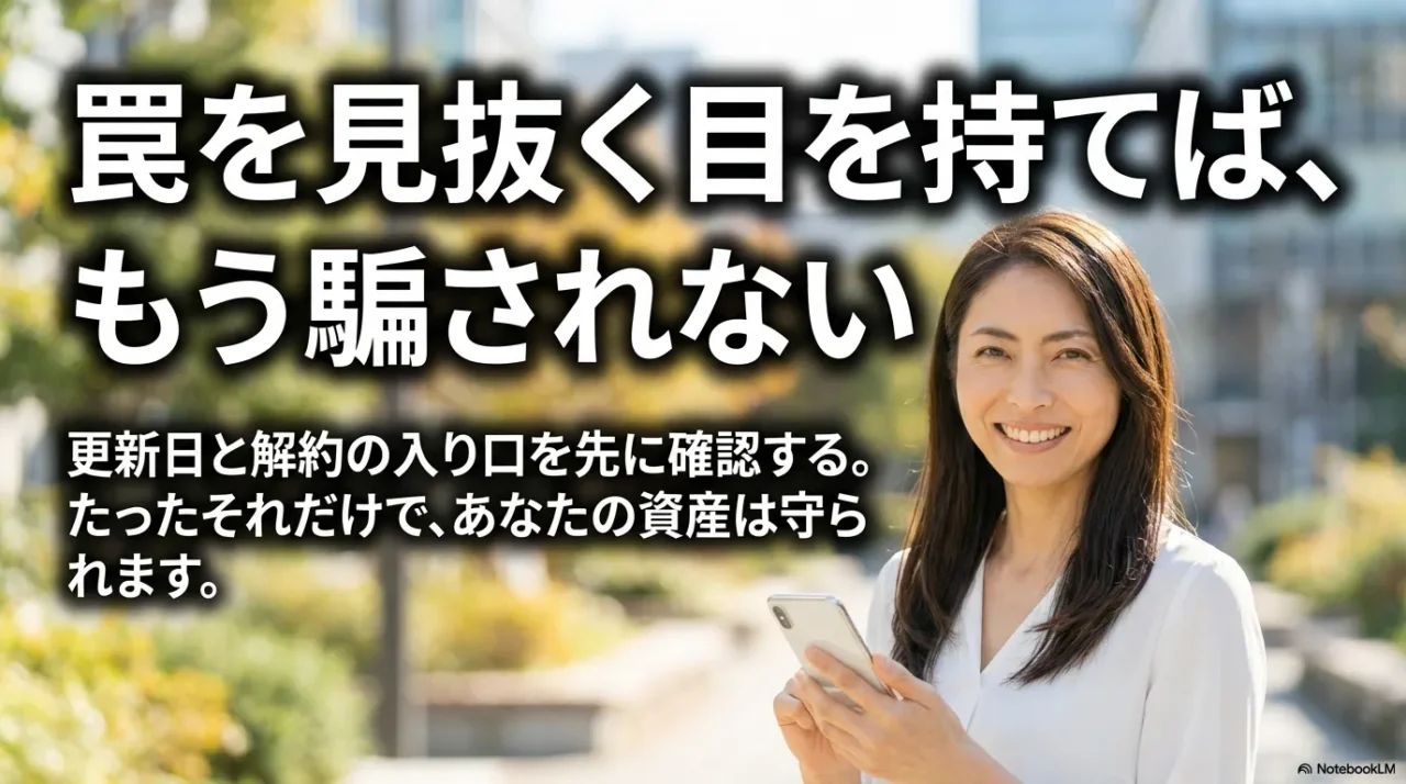 ダークパターンを見抜く目を持つ女性のイメージ