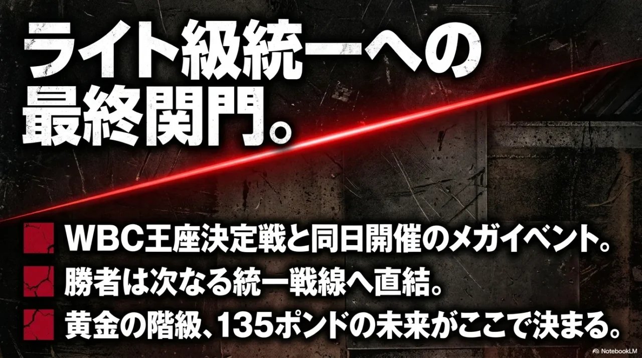 ライト級統一への最終関門となるWBC王座決定戦と同日開催のメガイベント