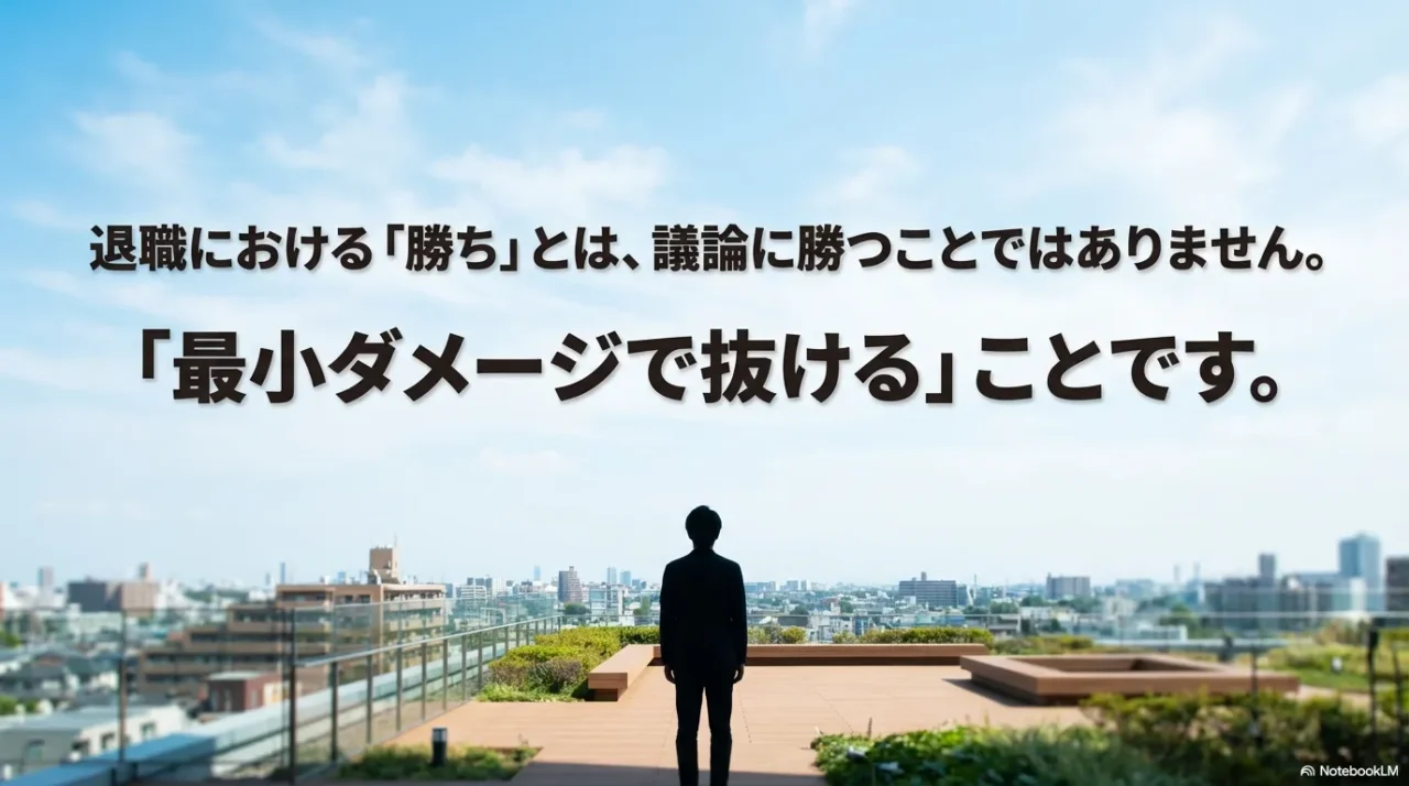 退職は議論に勝つより最小ダメージで抜けることだと示すイメージ画像