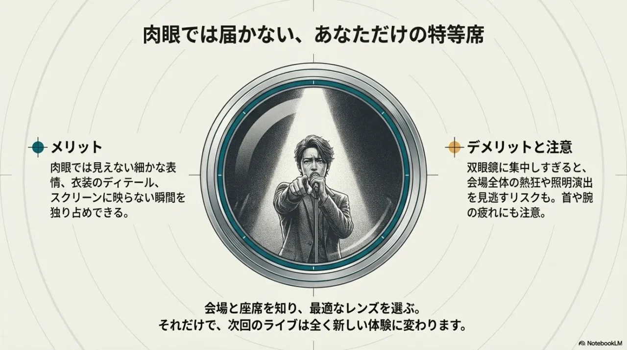 ライブで双眼鏡を使うメリットとデメリットをまとめた画像