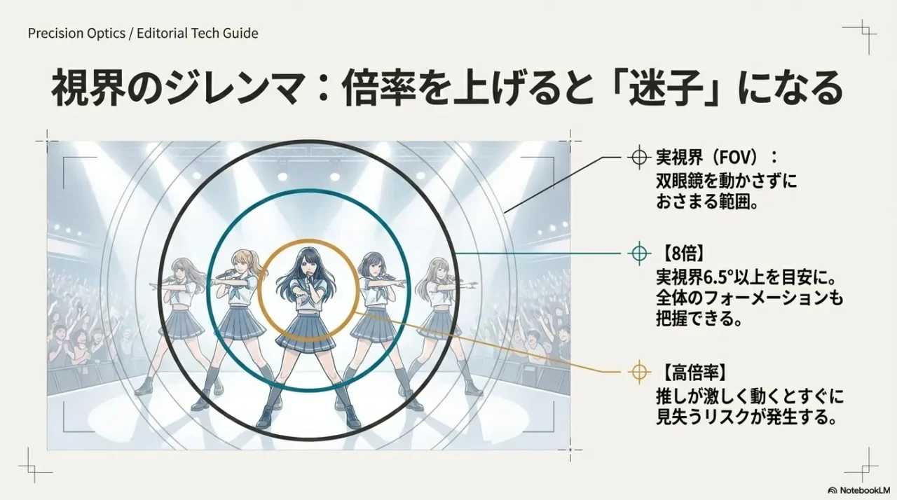 8倍と高倍率で見える範囲の違いを比較した画像