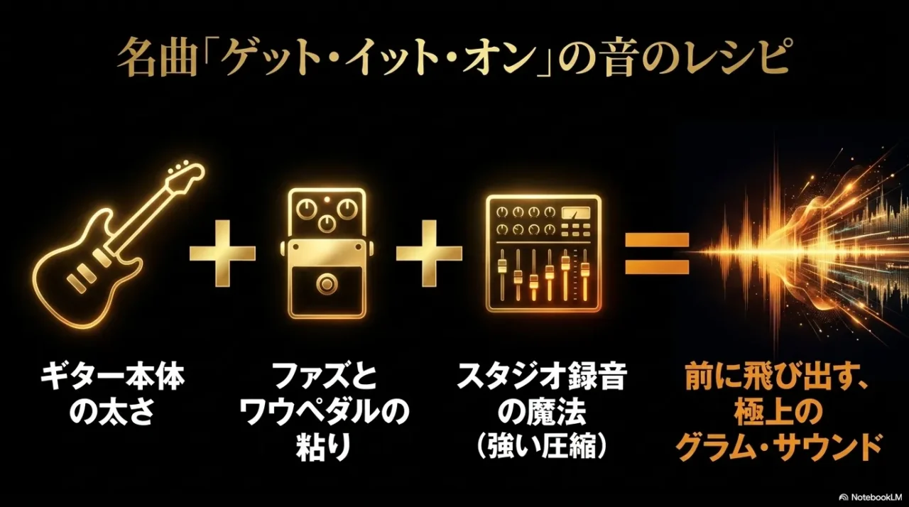 マークボランのレスポールとGet It Onの音作りを説明する画像